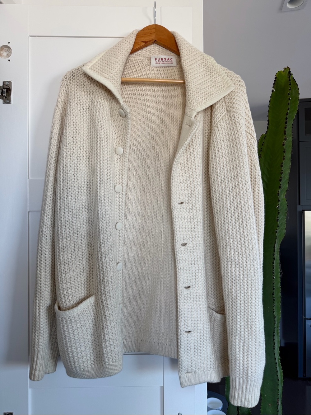 Men's Cream Knit Button-Front Cardigan
